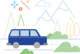 car and mountains illustration